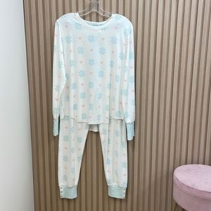 P.J. Salvage White with hearts, snowflakes and striped detailed cuffs.